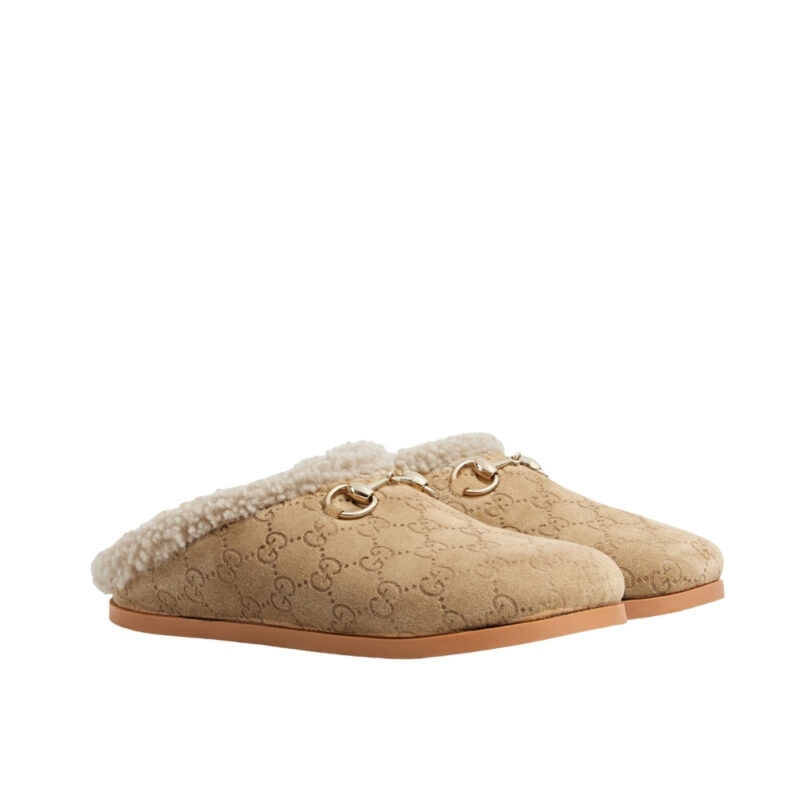 Gucci Women Mule With Horsebit Beige Gg 836057 Aae27 9556