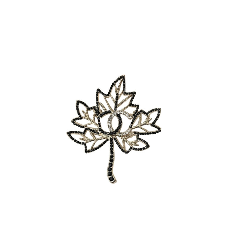 Chanel Cc Leaf Brooch Black Gold