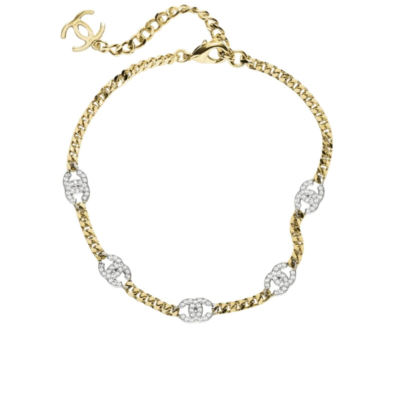 Chanel Choker Metals And Stone Grains Gold Silver And Transparent Ab6444 B06011 Nc835