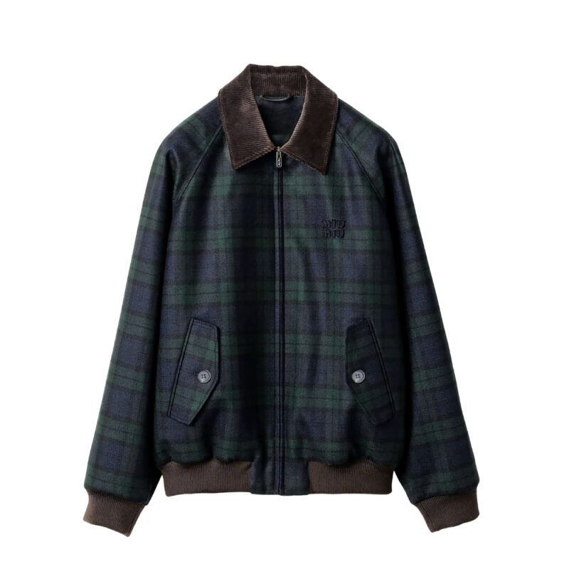 Miumiu Checked Twill Blouson Jacket Blue And Green Ml1328 17V7 F0D3Z S Ooo