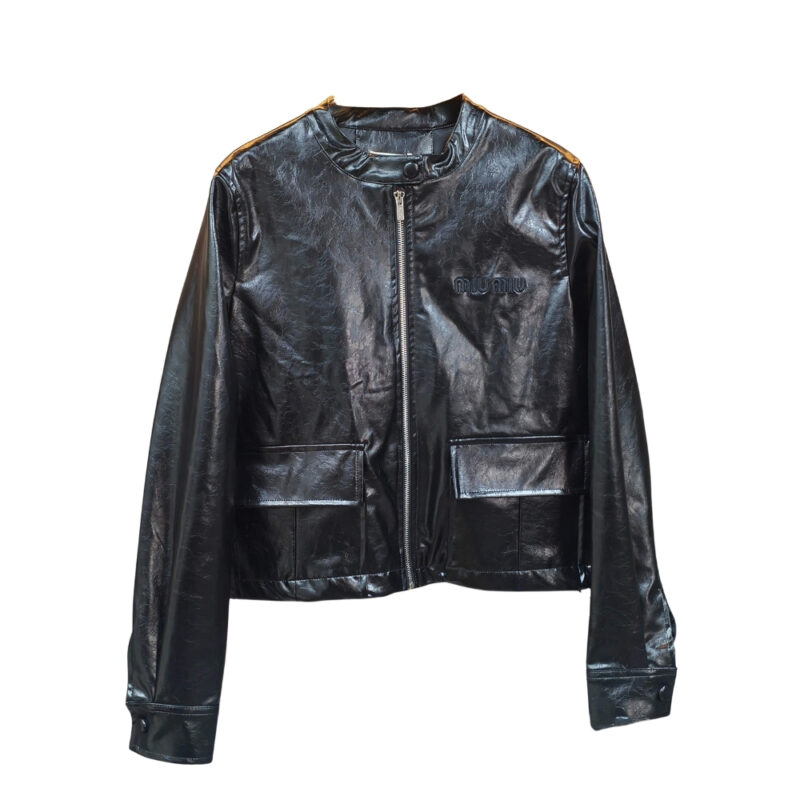 Miumiu Crop Top Jacket Black Leather