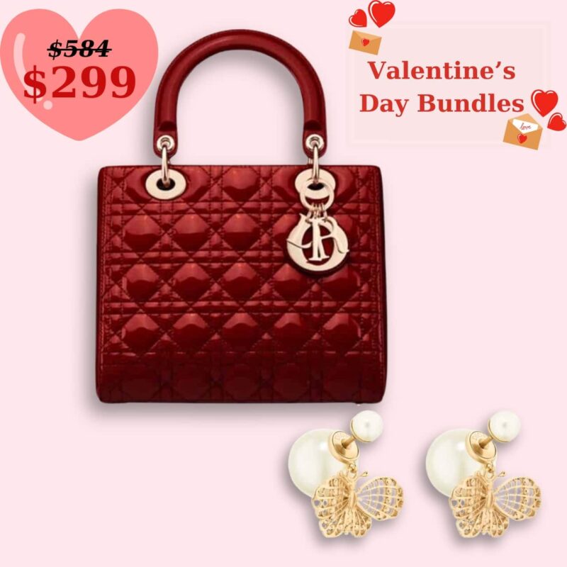 GIFT SET: DIOR MEDIUM LADY CHERRY RED And TRIBALES EARRINGS GOLD