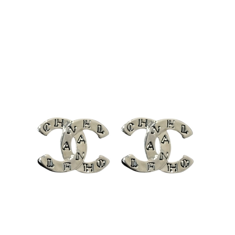 Chanel Cc Classic Logo Earrings Silver