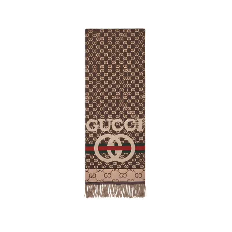 Gucci Gg Jacquard Knitted Scarf Brown 180Cm