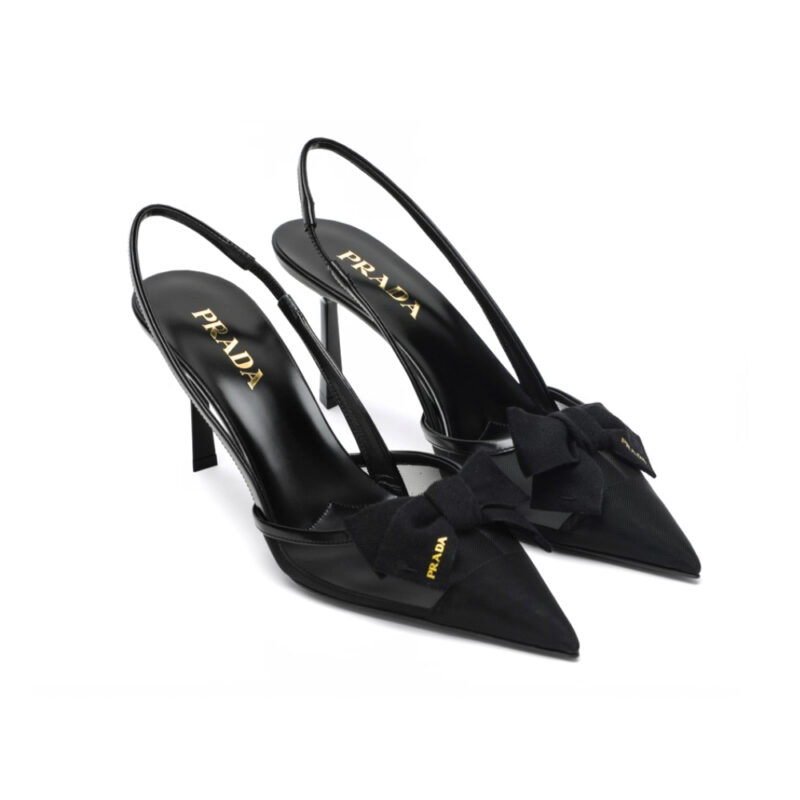 Prada Mesh Fabric Slingback Pumps In Black