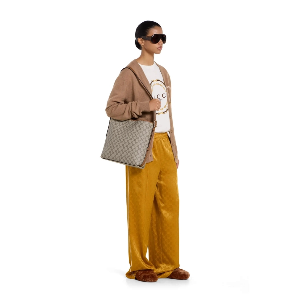Gucci GG Emblem Medium Bucket Bag Beige And Dark Brown Fabric 31Cm 815103 FAD6L 9758 - Image 8