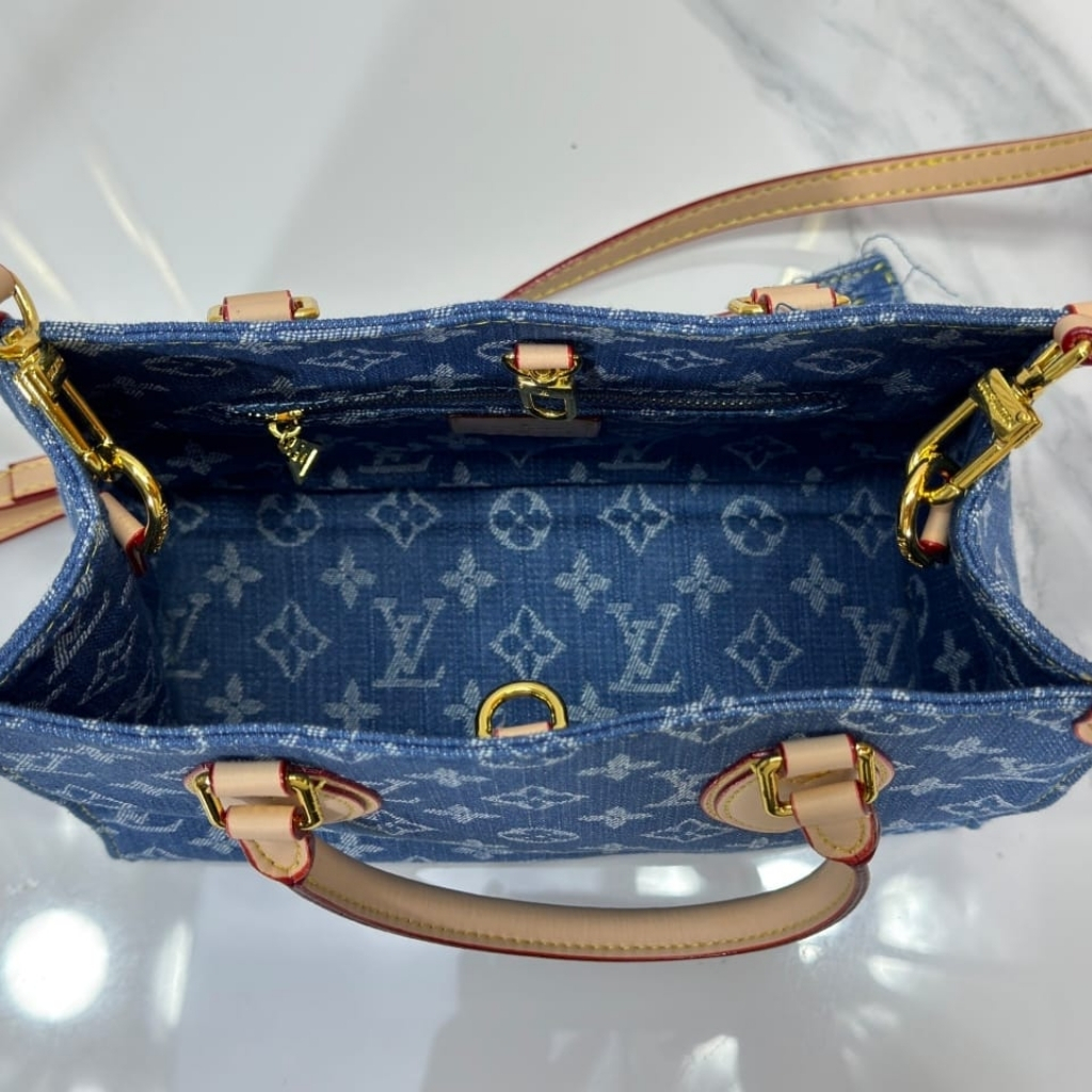 Louis Vuitton Onthego Lv Monogram Denim Tote Bag Light Blue 25Cm - Image 9