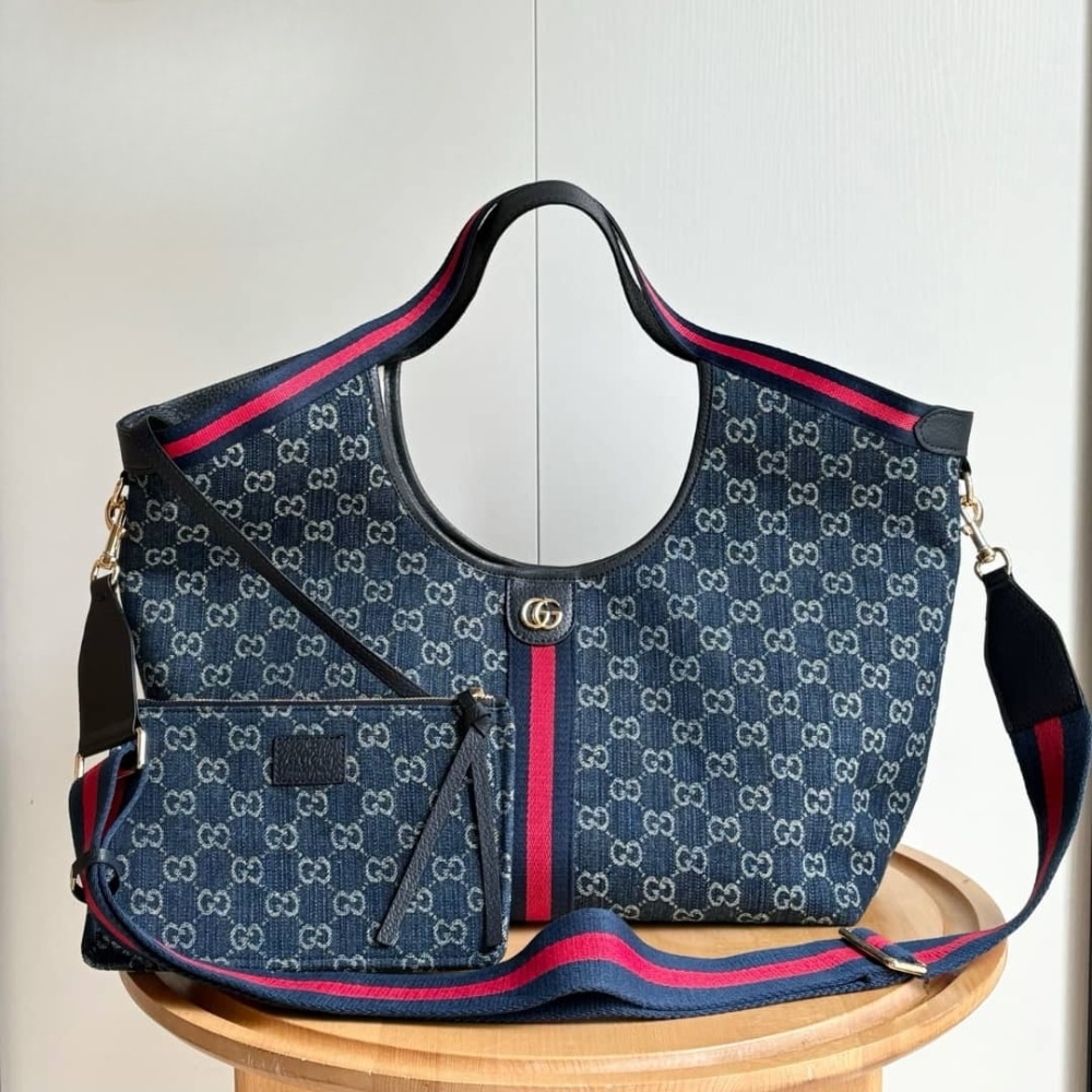 Gucci Giglio Large Tote Bag Blue And White Gg Denim 60Cm 853971 Faffq 8864 - Image 2