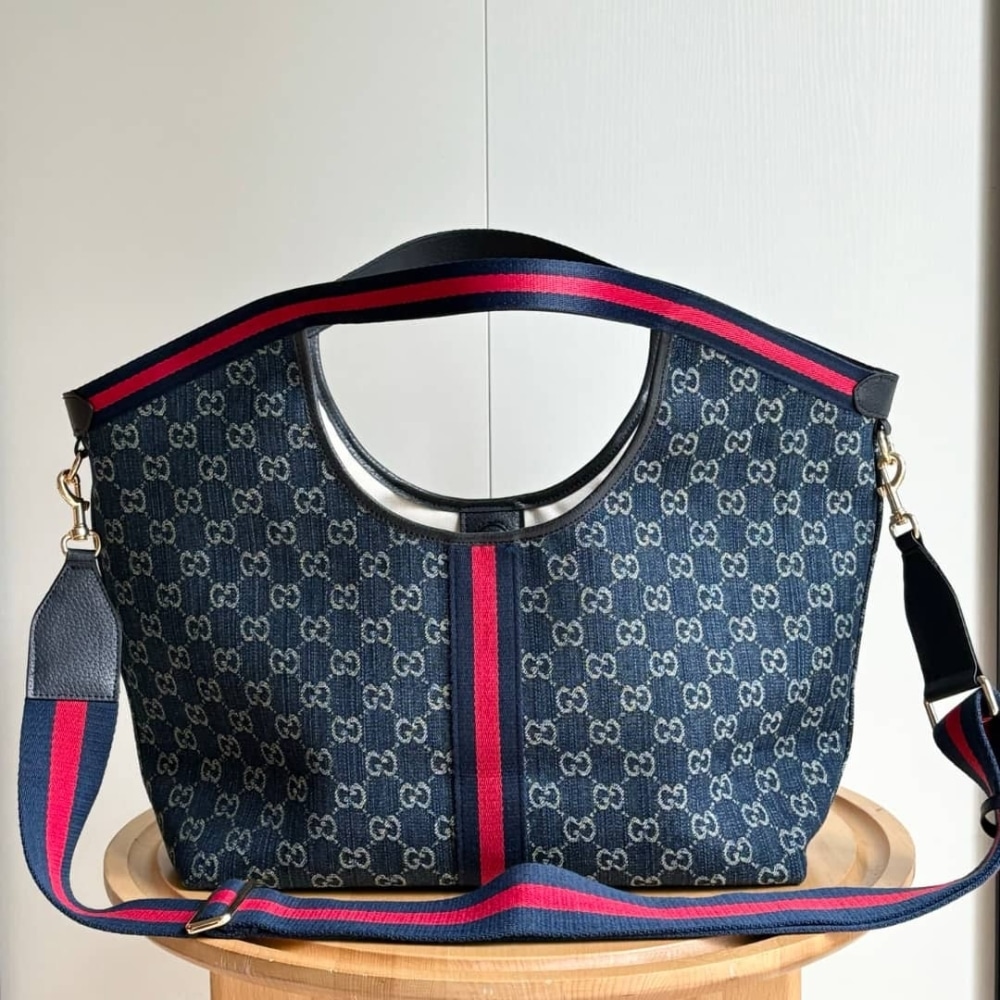 Gucci Giglio Large Tote Bag Blue And White Gg Denim 60Cm 853971 Faffq 8864 - Image 4
