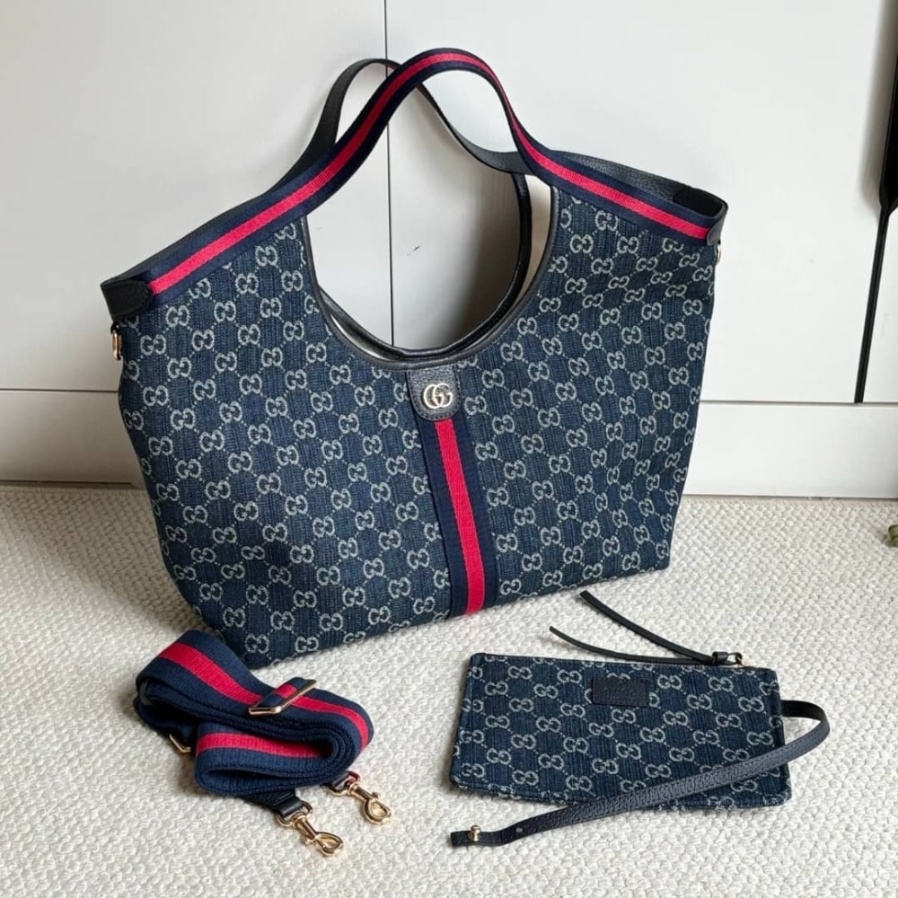 Gucci Giglio Large Tote Bag Blue And White Gg Denim 60Cm 853971 Faffq 8864 - Image 3