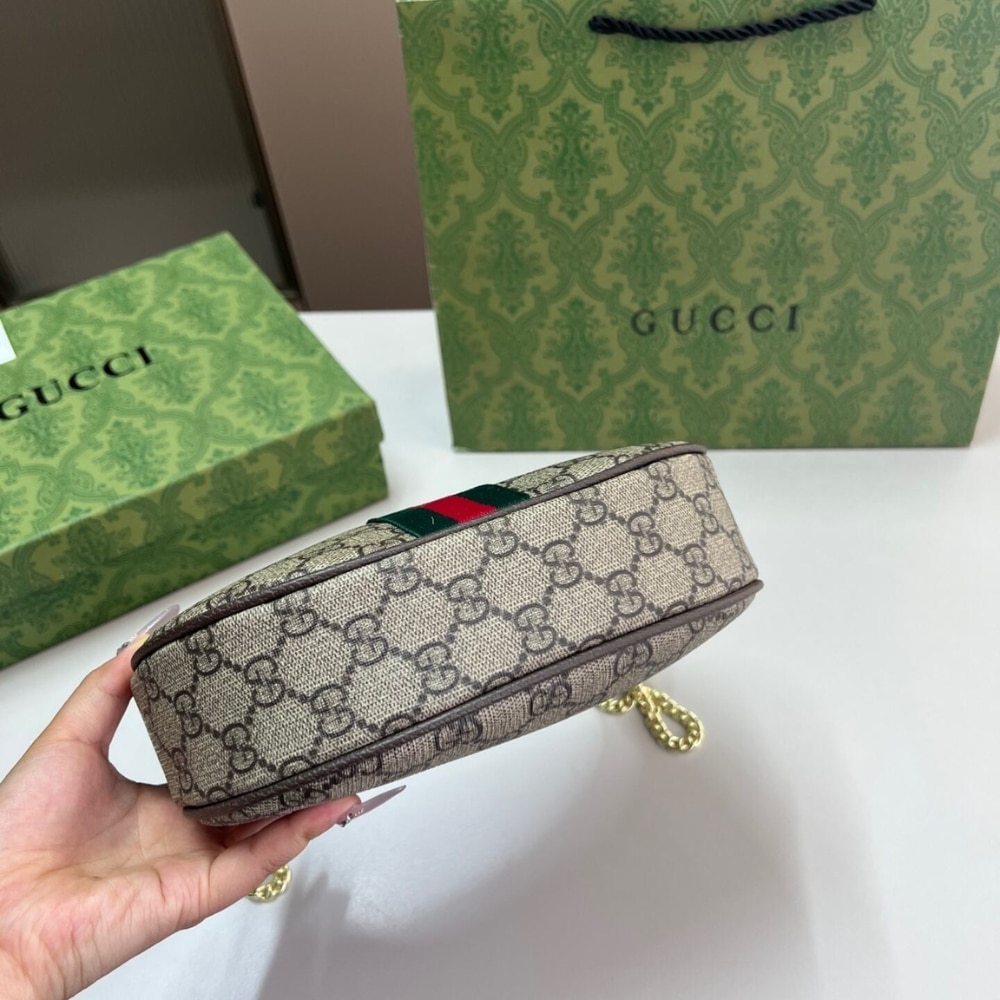 Gucci Ophidia Small Shoulder Bag Beige And Dark Brown Gg Fabric 22Cm 838463 Fae0P 9746 - Image 6