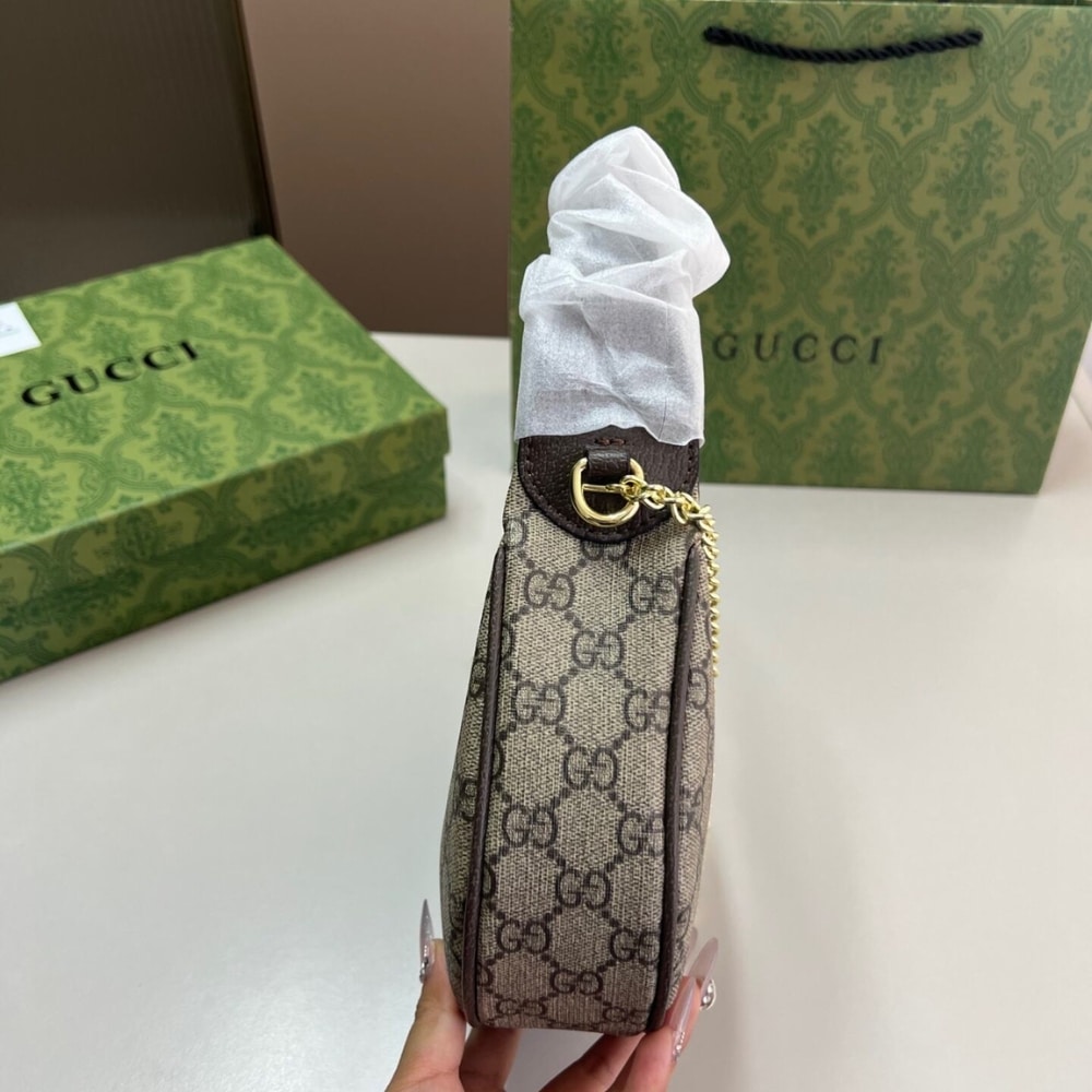 Gucci Ophidia Small Shoulder Bag Beige And Dark Brown Gg Fabric 22Cm 838463 Fae0P 9746 - Image 5