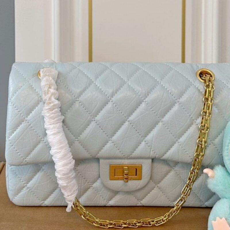 Alternative view of Chanel 2.55 Handbag Gold Tone Metal Light Blue 25Cm