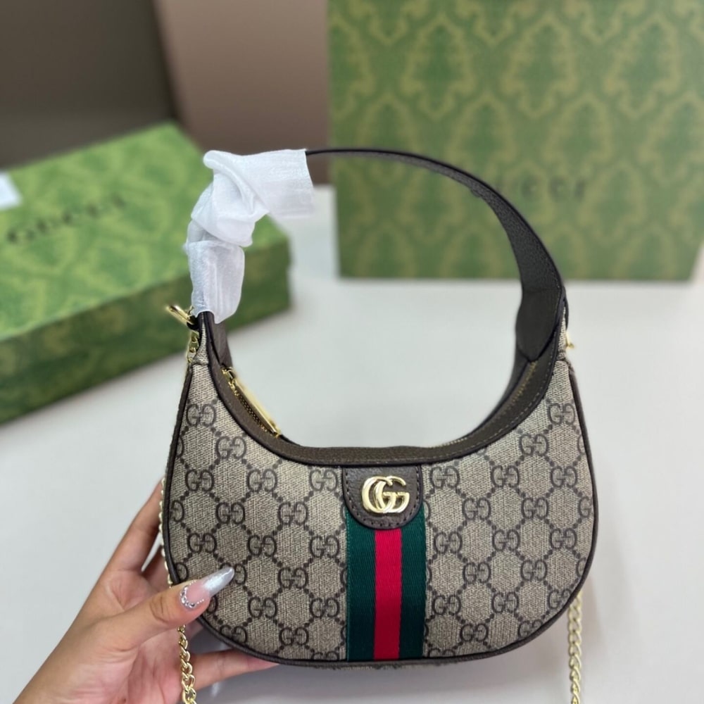 Gucci Ophidia Small Shoulder Bag Beige And Dark Brown Gg Fabric 22Cm 838463 Fae0P 9746 - Image 2