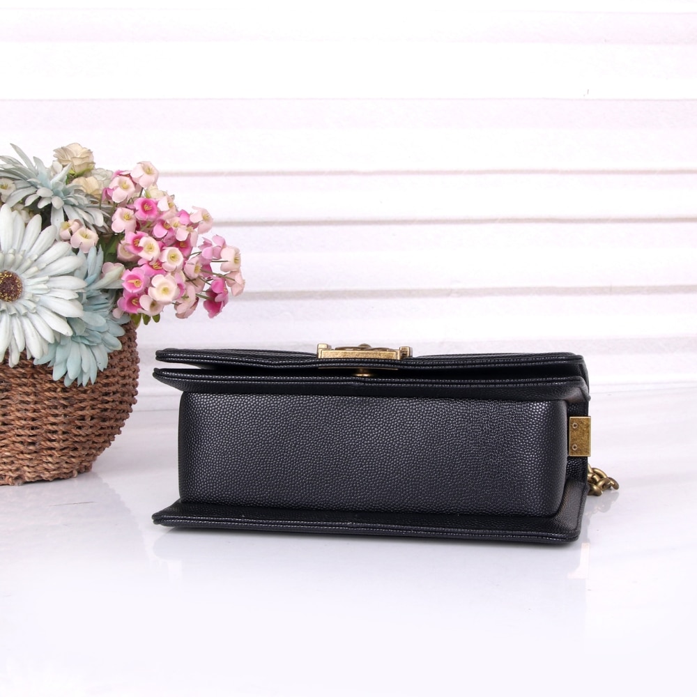 Chanel Medium Boy Bag Black Gold Hardware 25Cm - Image 4