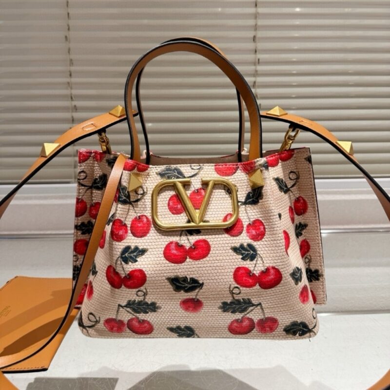 Alternative view of Valentino Garavani Vlogo Signature Cherryfic Motif Bag Beige 26Cm