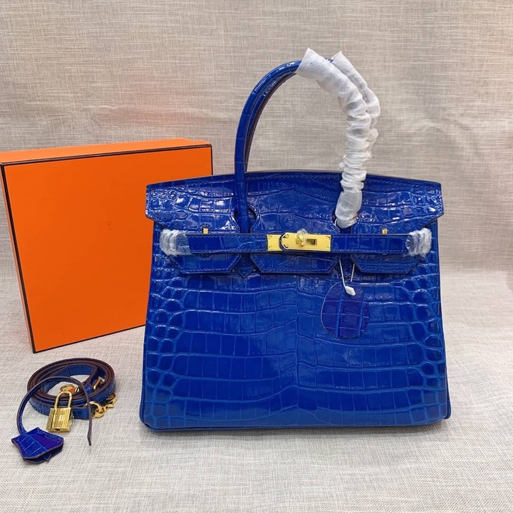 Alternative view of Hermes Birkin 30 Crocodile Gold Toned Hardware Dark Blue 30Cm