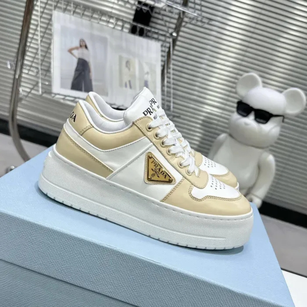 Prada Downtown Bold Leather Sneakers Desert And White 1E792M 3Lpg F0P09 F 050 - Image 2