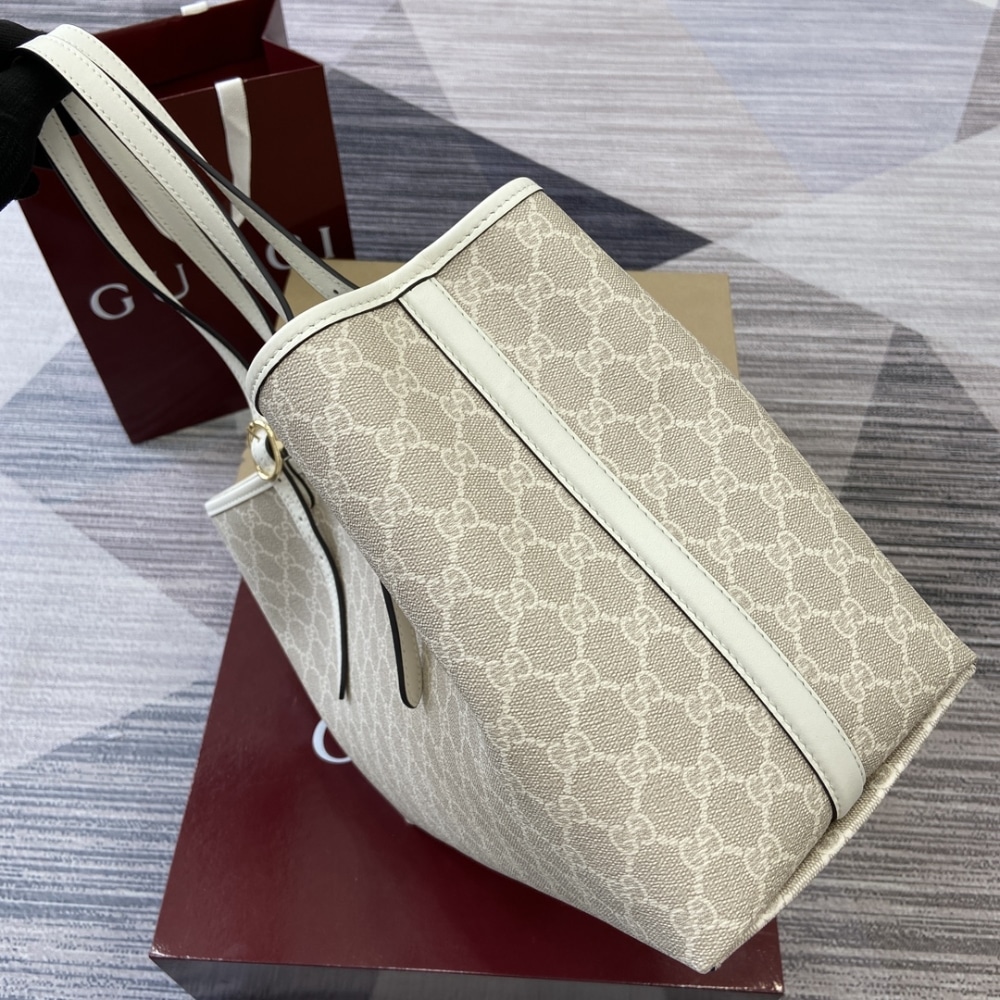 Gucci Gg Emblem Large Tote Bag Beige And White Coated Fabric 38Cm 815213 Fad6L 9641 - Image 5