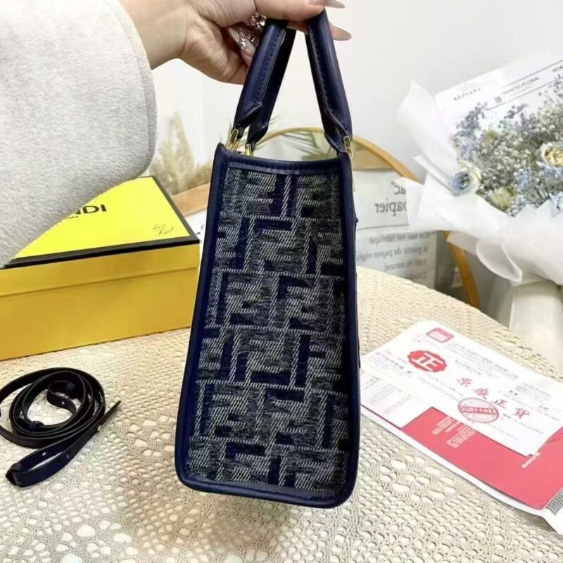 Alternative view of Fendi Sunshine Small Ff Chenille Shopper Dark Blue 26Cm 8Bh394Asu0F1Pqk