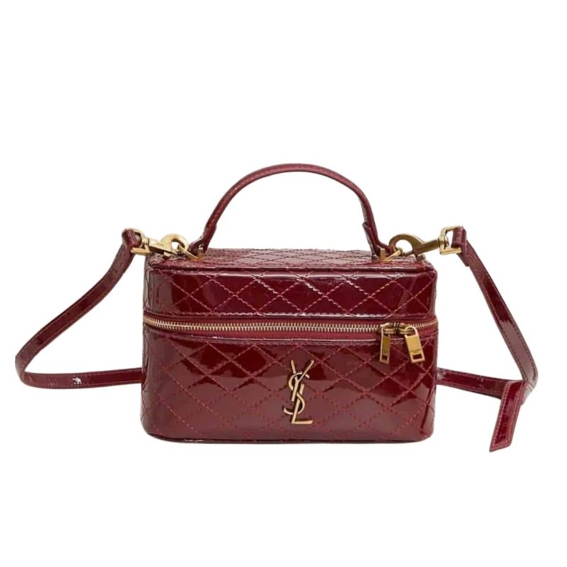 Saint Laurent Gany Vanity Bag In Patent Leather Wine Red 19Cm