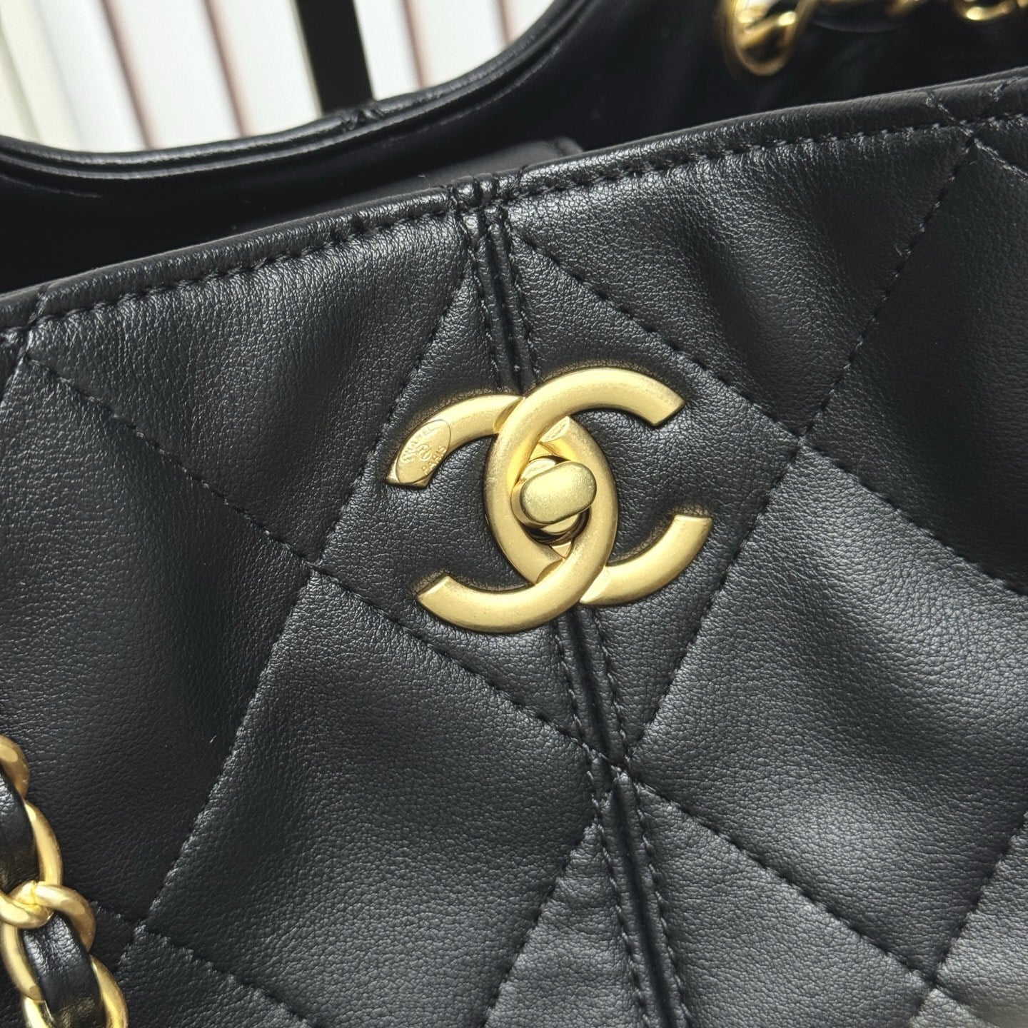 Chanel Shopping Bag Gold Tone Metal Black 33Cm AS5635 B20829 94305 - Image 6