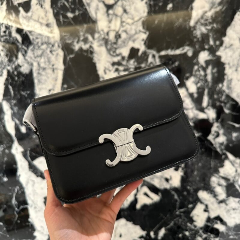 Alternative view of Celine Teen Triomphe Bag In Shiny Silver Hardware Black 19Cm 188423Bf4 38Si
