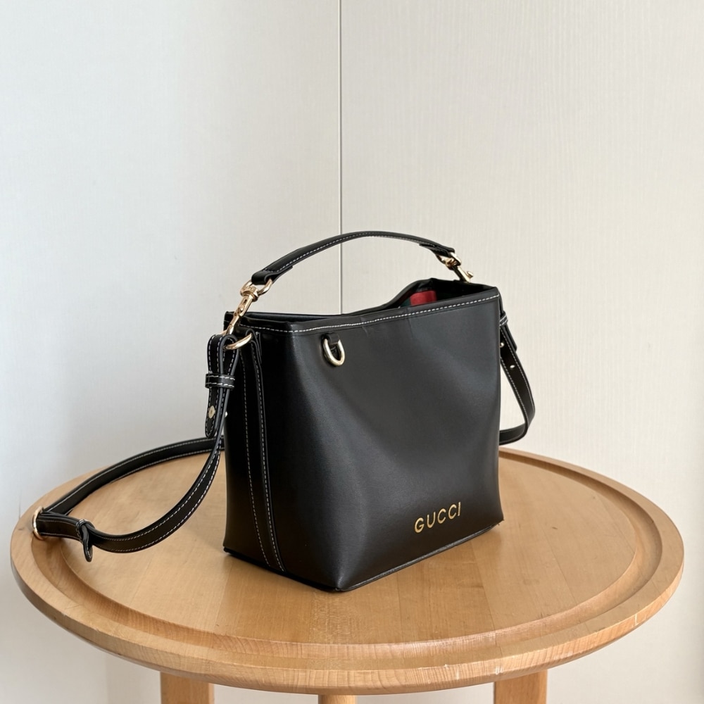 Gucci Gg Emblem Small Bucket Bag Black Leather 20Cm 815118 Aaec2 1000 - Image 3