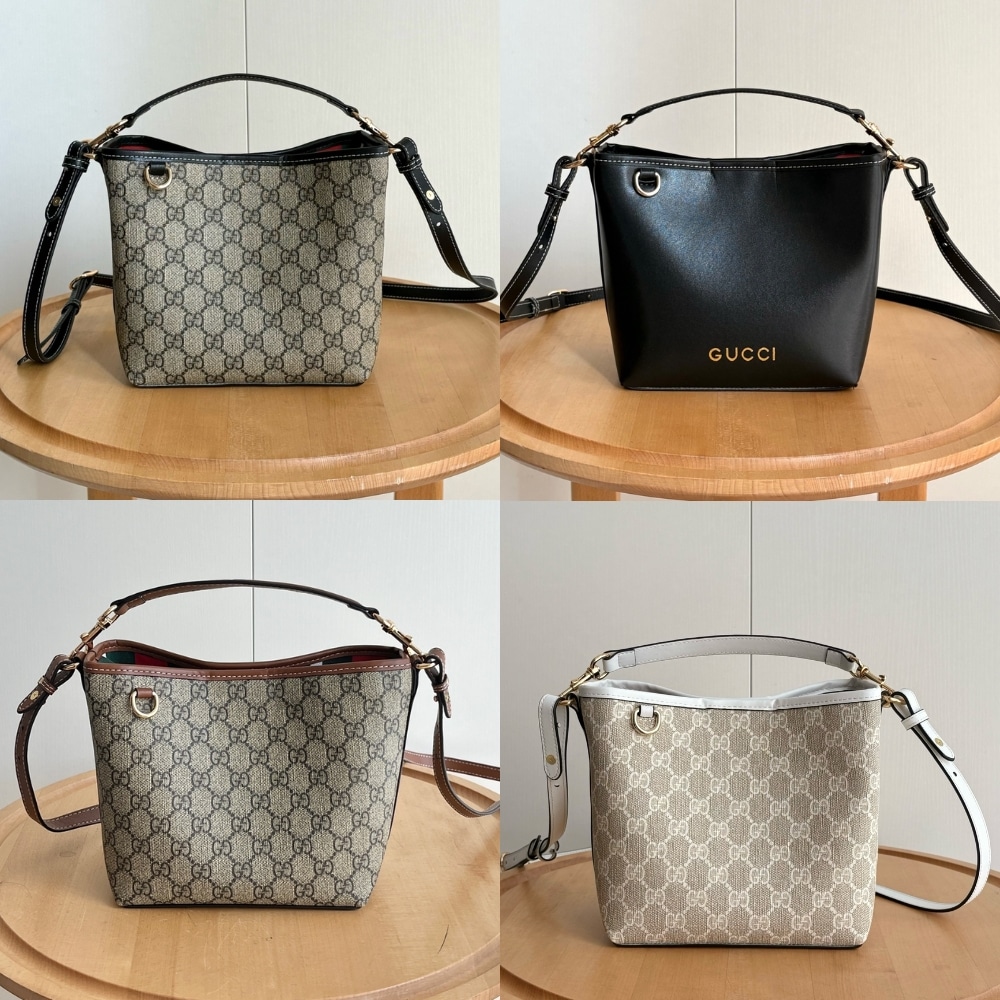 Gucci Gg Emblem Small Bucket Bag Beige And White Fabric 20Cm 815118 Fad6L 9641 - Image 3