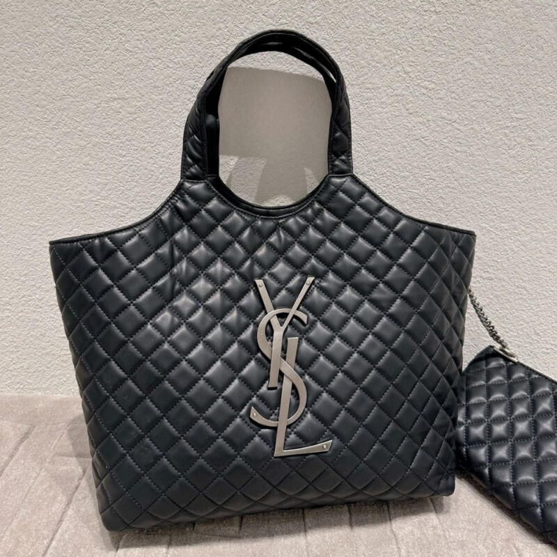 Alternative view of Saint Laurent Icare Shopping Bag In Quilted Silver Hardware Black 40Cm