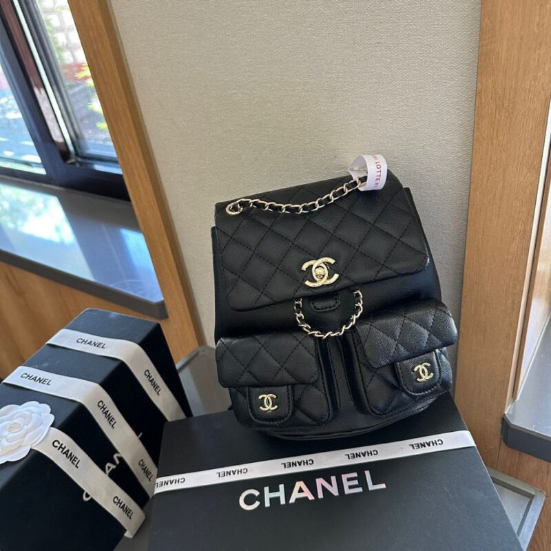 Alternative view of Chanel Mini Backpack Quilted Caviar Leather Black Gold Hardware 21Cm