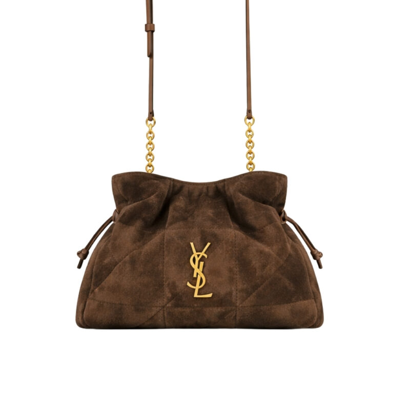 Saint Laurent Jamie Shoulder Pouch In Suede Dark Brown 26Cm