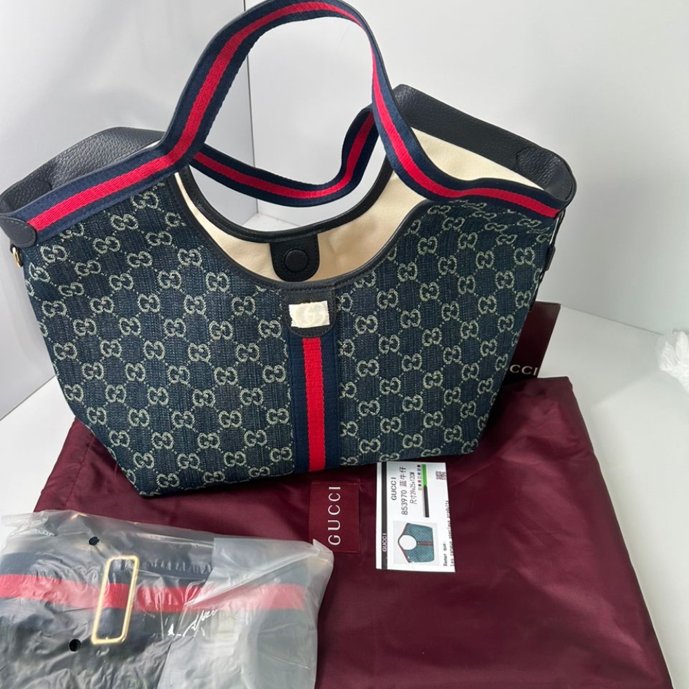 Gucci Giglio Small Tote Bag Blue And White Gg Denim 25Cm 860845 Fafrw 8864 - Image 4
