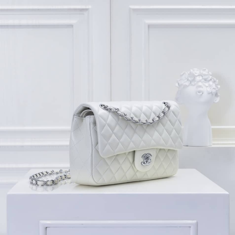 Chanel Classic Double Flap Bag White Silver Hardware 25Cm - Image 3