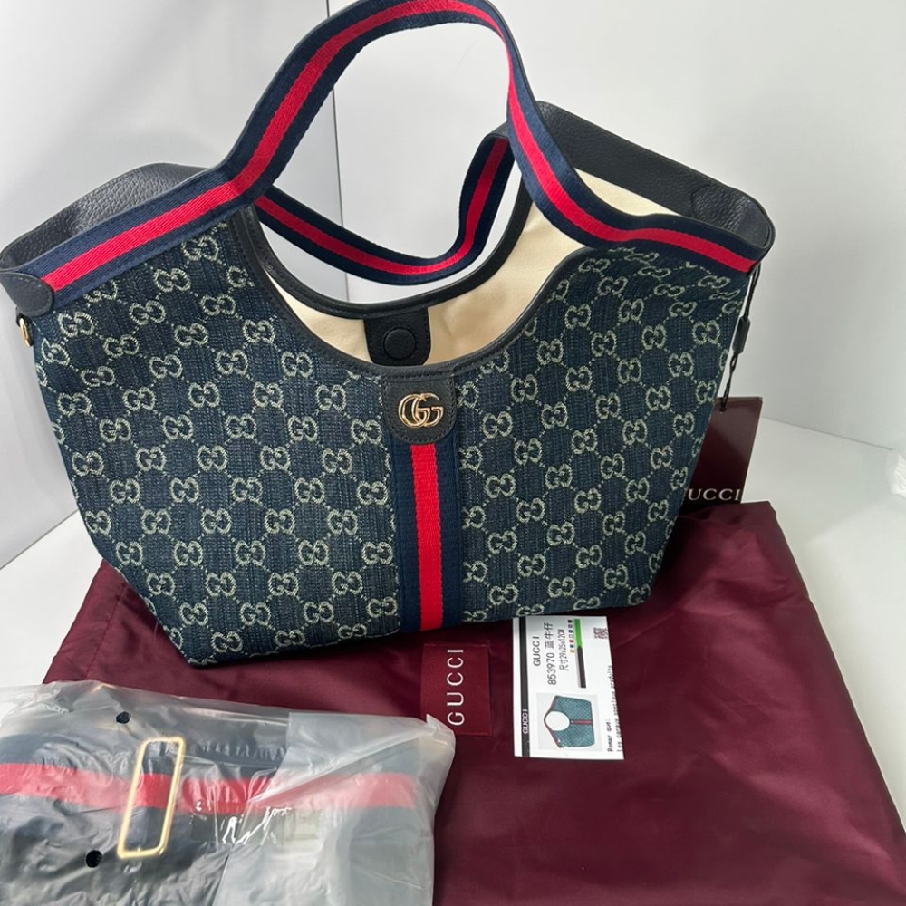 Gucci Giglio Small Tote Bag Blue And White Gg Denim 25Cm 860845 Fafrw 8864 - Image 2