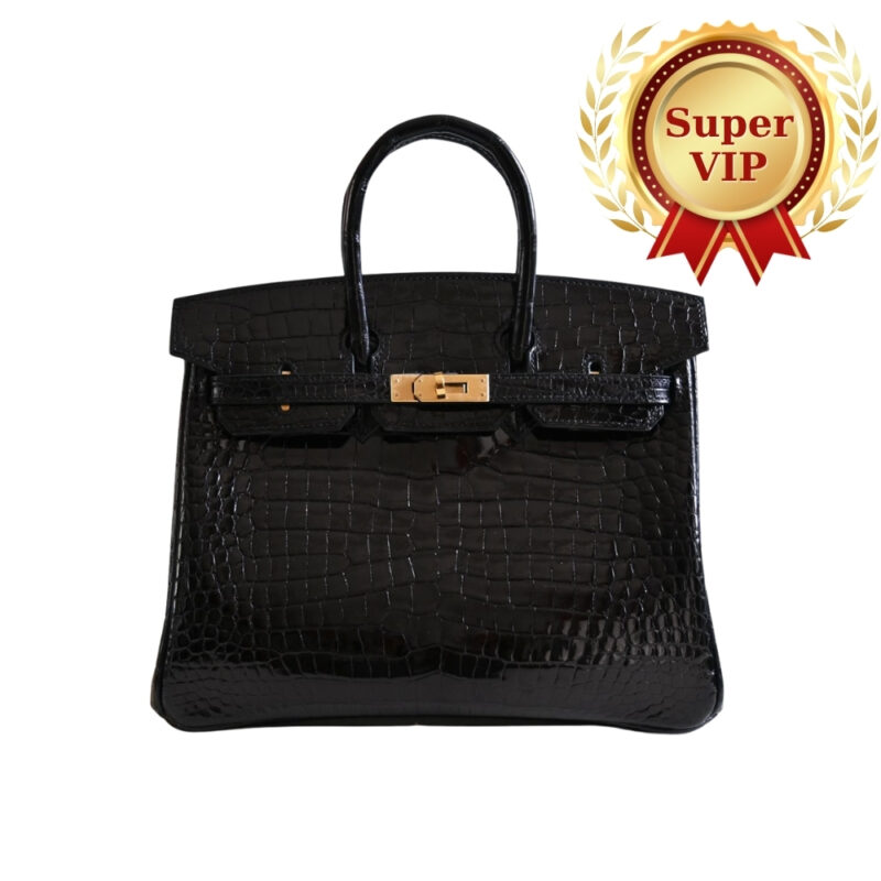 [Super Vip 1:1] Hermes Birkin 30 Shiny Porosus Crocodile Gold Hardware Black 30Cm