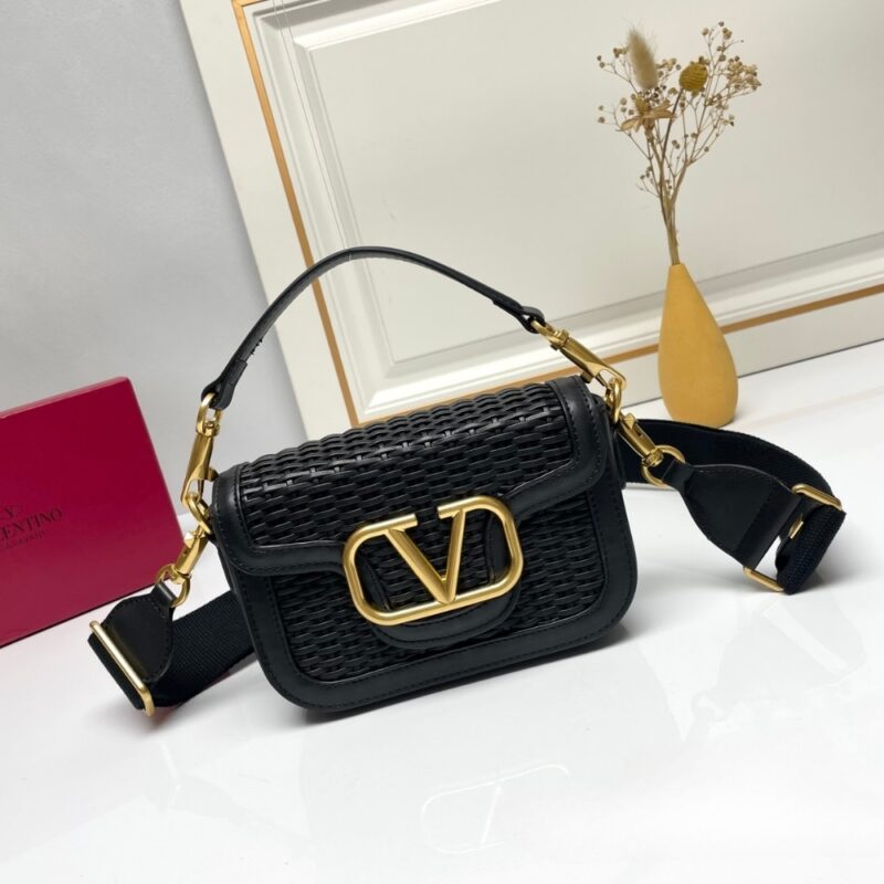 Alternative view of Valentino Garavani Alltime Woven Leather Shoulder Bag Black 22Cm