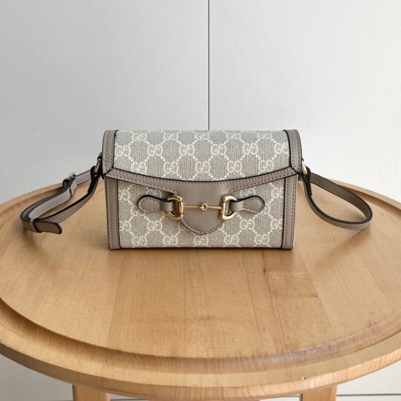 Alternative view of Gucci Horsebit 1955 Mini Bag ‎Beige And White Gg Supreme 18Cm ‎‎699296 Uulbg 9683
