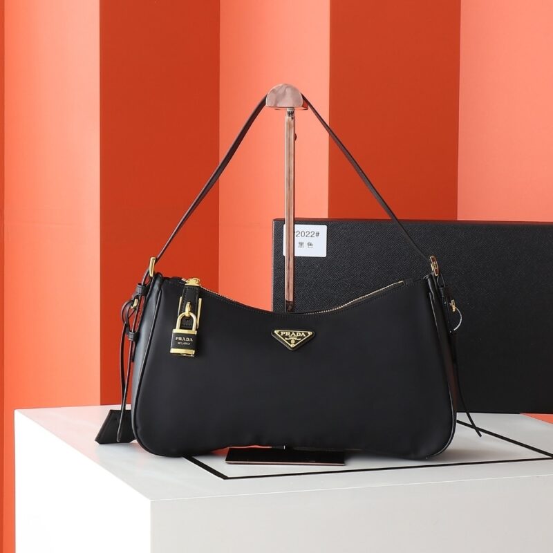 Alternative view of Prada Aimée Large Re Nylon Shoulder Bag With Padlock Black 34Cm 1Bc232 2C8Q F0002 V Odo