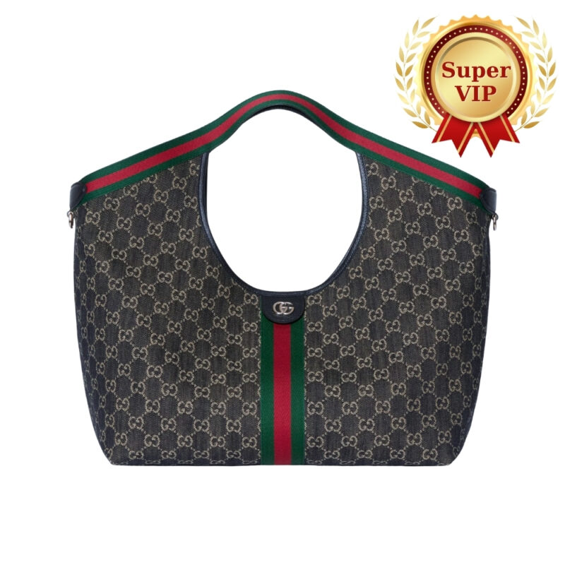 [Super Vip 1:1] Gucci Giglio Large Tote Bag Gg Denim Black And White 60Cm 853971 Fafyu 1155