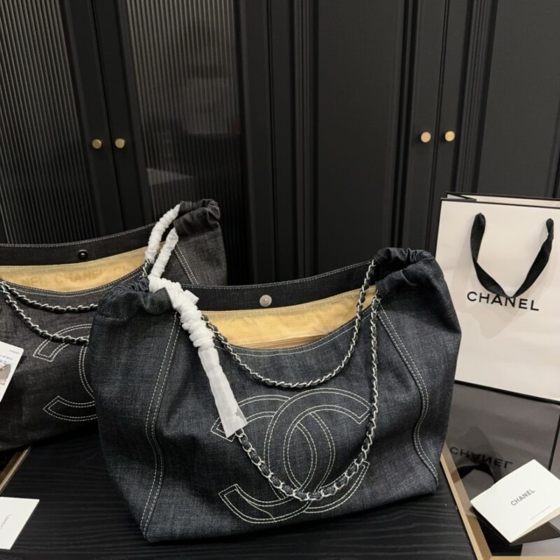 Alternative view of Chanel Large Hobo Bag Black Denim Chain Strap 36Cm