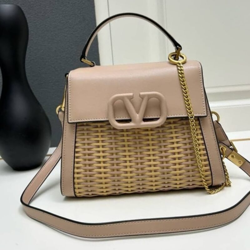 Alternative view of Valentino Garavani Small Vsling Wicker Handbag Pink 22Cm