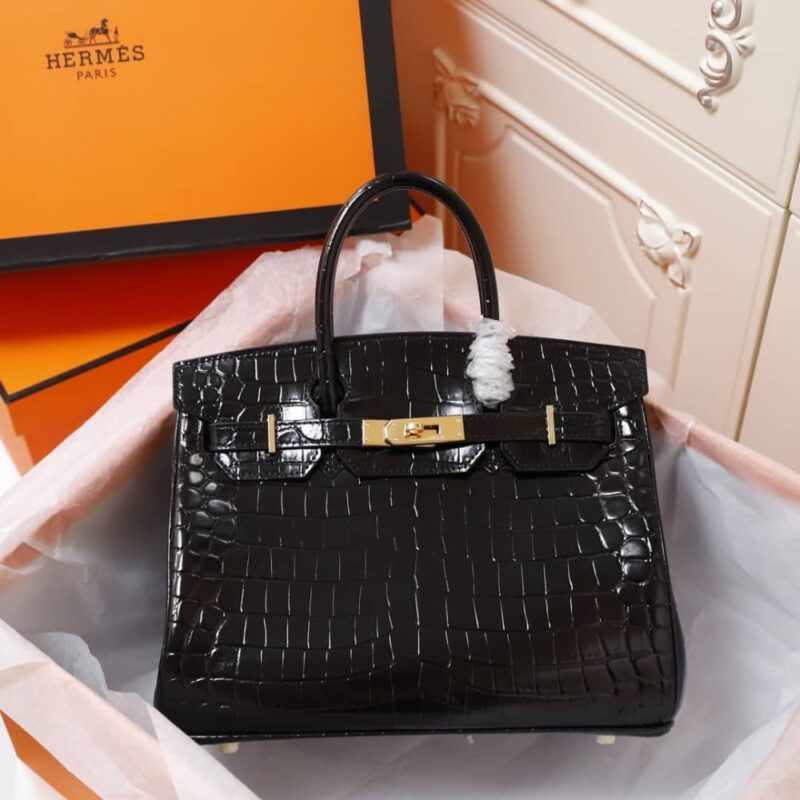 Alternative view of [Super Vip 1:1] Hermes Birkin 30 Shiny Porosus Crocodile Gold Hardware Black 30Cm