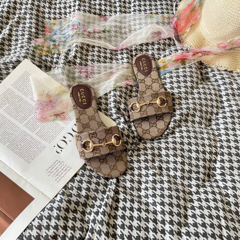 Alternative view of Gucci Women's Slide Sandal With Horsebit Beige And Dark Brown GG Canvas 835828 FAB10 2543