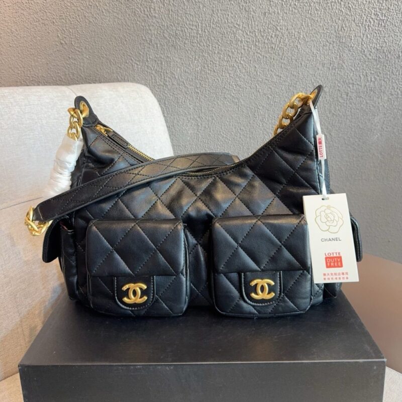 Alternative view of Chanel Maxi Hobo Bag Gold Tone Metal Black 25Cm