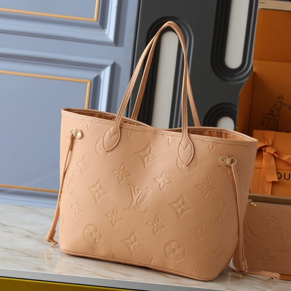 Louis Vuitton Neverfull MM Monogram Empreinte Leather Sand 31Cm M14319 - Image 4