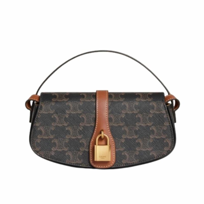 Celine Clutch On Strap Tabou In Triomphe Canvas And Tan 20Cm 10I592Dq2 04Lu