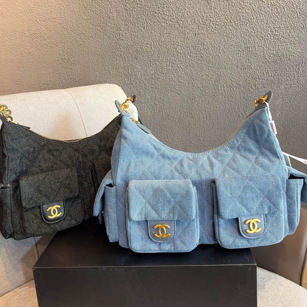 Chanel Large Hobo Bag Washed Denim And Gold Tone Metal Blue 31Cm AS5339 B19251 NG353 - Image 3