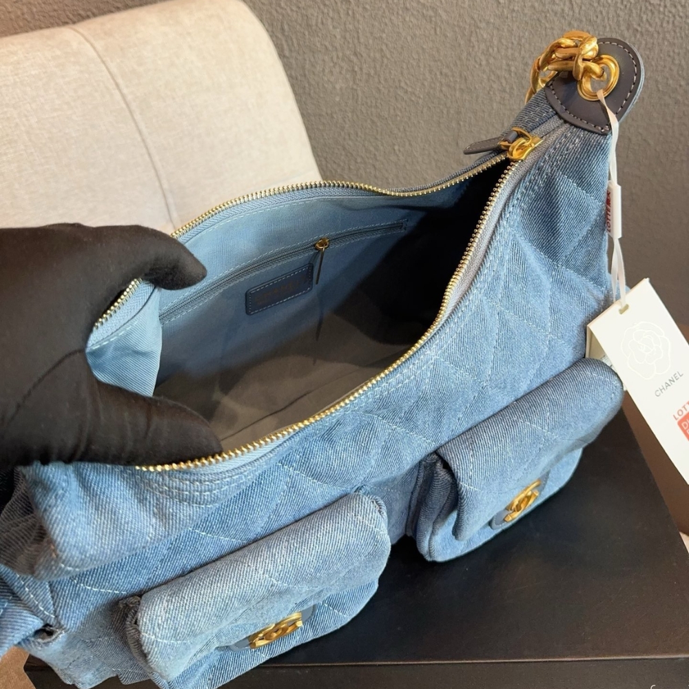 Chanel Large Hobo Bag Washed Denim And Gold Tone Metal Blue 31Cm AS5339 B19251 NG353 - Image 8