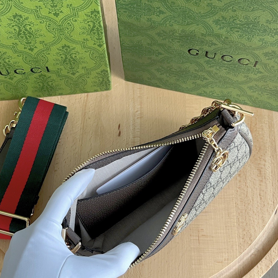 Gucci Ophidia Small Shoulder Bag Beige And Dark Brown 25Cm 735132 FABLE 9442 - Image 8